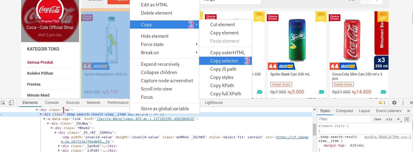 Using Laravel and Symfony-panther To Scrape Javascript Websites - copy css selector