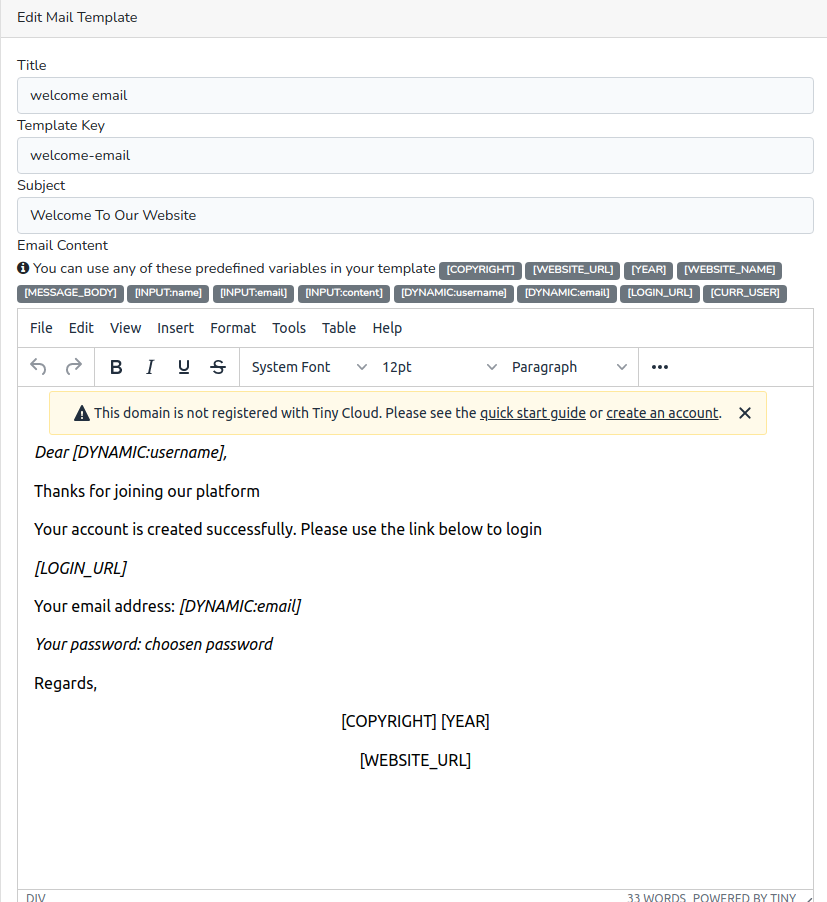 Creating Dynamically DB Stored Emails in Laravel - sample mail template 1