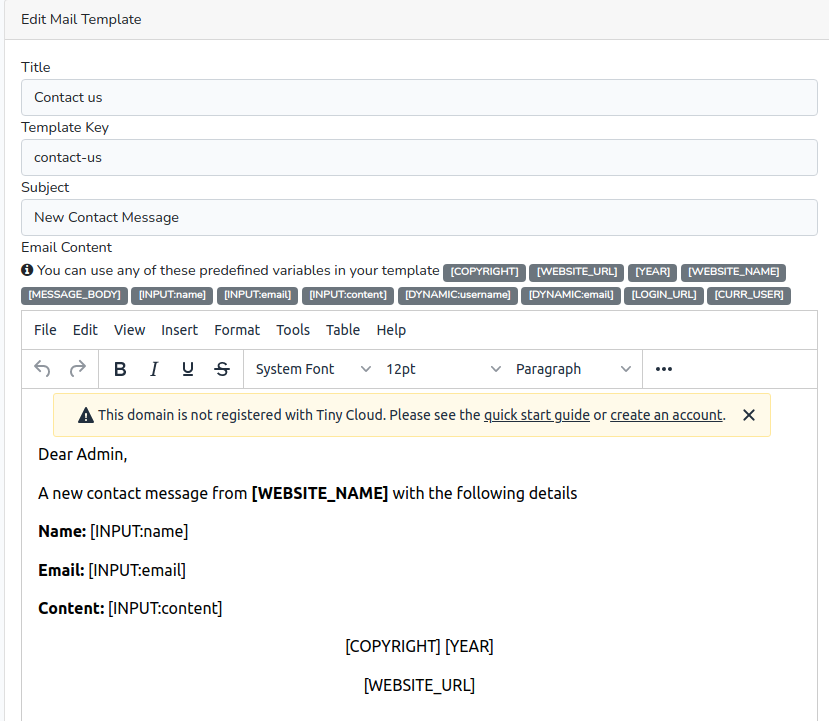 Creating Dynamically DB Stored Emails in Laravel - sample mail template 2