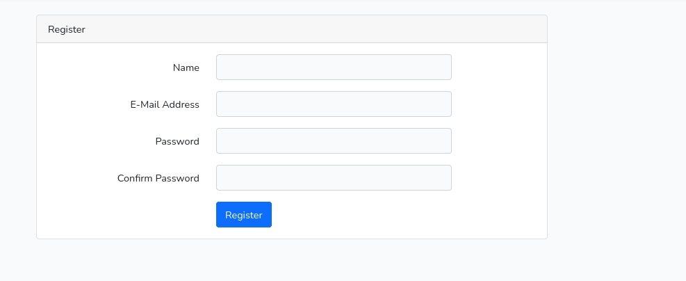 laravel register screen